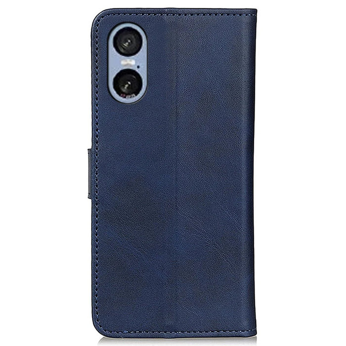 For Sony Xperia 5 VI Case Cowhide Texture Leather Phone Cover Stand Wallet - Blue - 7