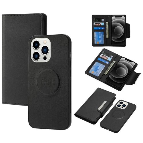 For iPhone 16 Pro Max Wallet Case PU Leather Detachable Phone Cover - Black - 1