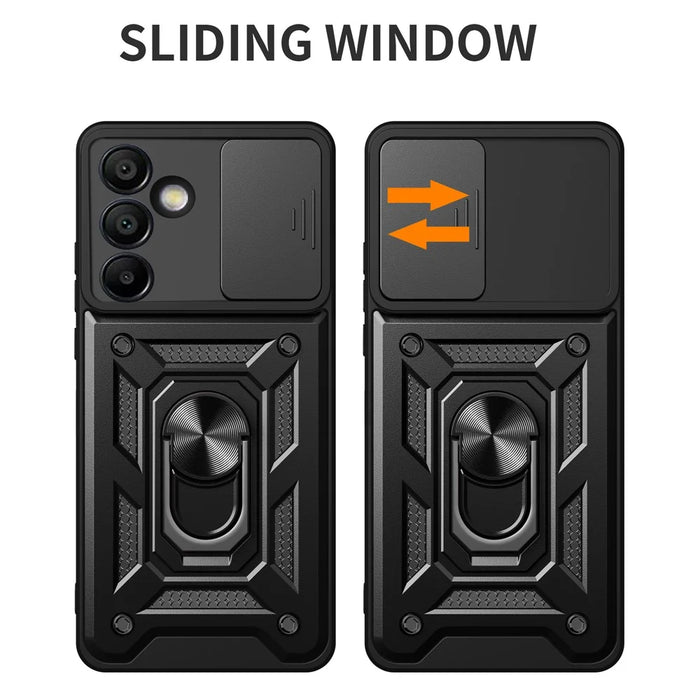 For Samsung Galaxy S24 FE Case PC+TPU Kickstand Phone Cover with Slide Camera Lid - Black - 2