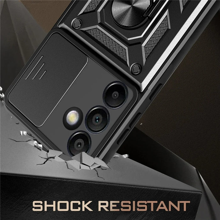 For Samsung Galaxy S24 FE Case PC+TPU Kickstand Phone Cover with Slide Camera Lid - Black - 4