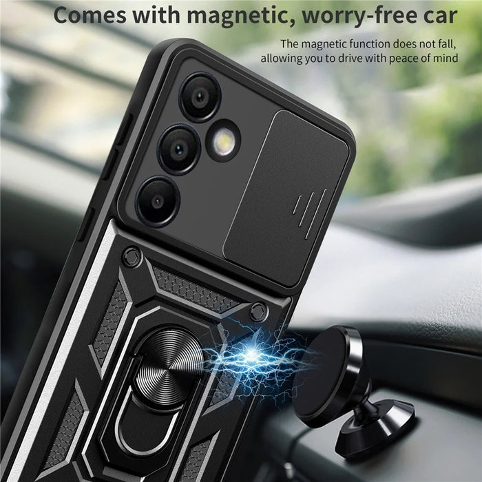 For Samsung Galaxy S24 FE Case PC+TPU Kickstand Phone Cover with Slide Camera Lid - Black - 5