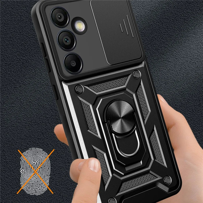 For Samsung Galaxy S24 FE Case PC+TPU Kickstand Phone Cover with Slide Camera Lid - Black - 7