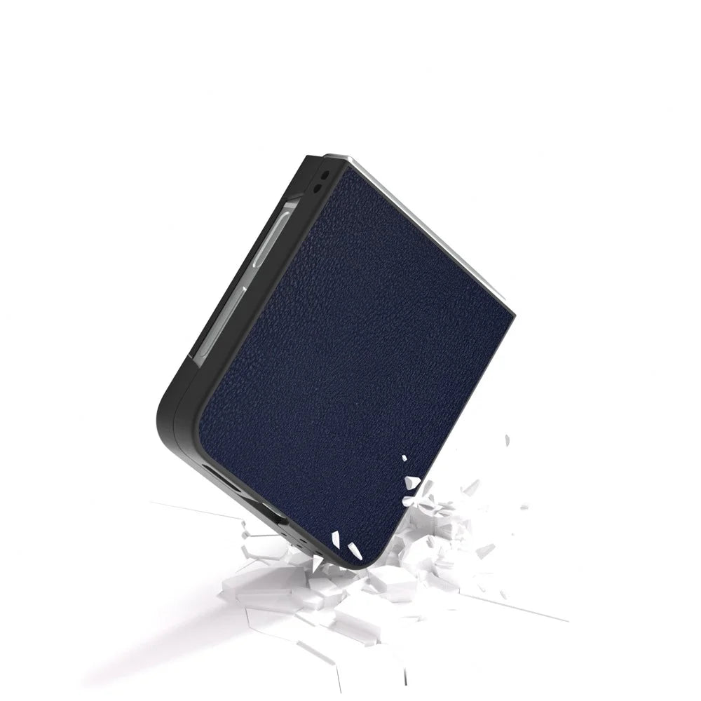 For Samsung Galaxy Z Flip7 FE 5G / Z Flip6 5G Case PU Leather Coated Hard PC Folding Phone Cover - Blue - 3