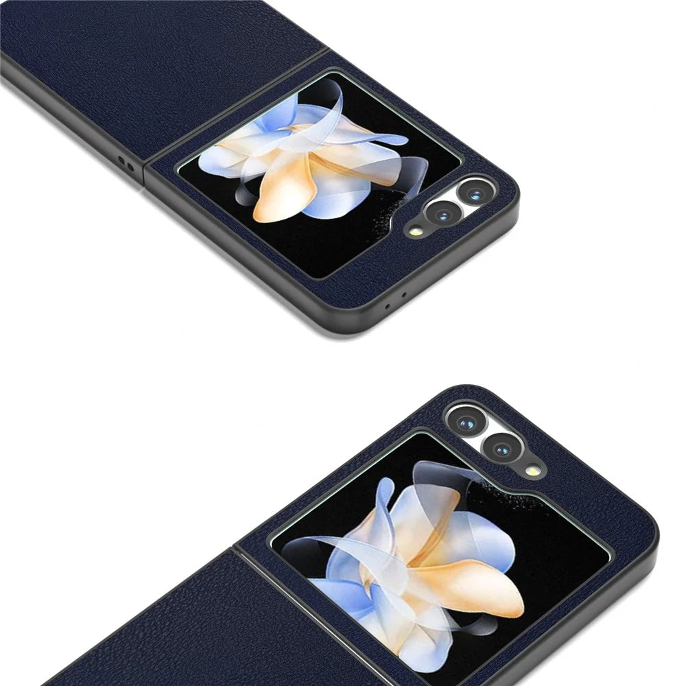 For Samsung Galaxy Z Flip7 FE 5G / Z Flip6 5G Case PU Leather Coated Hard PC Folding Phone Cover - Blue - 4