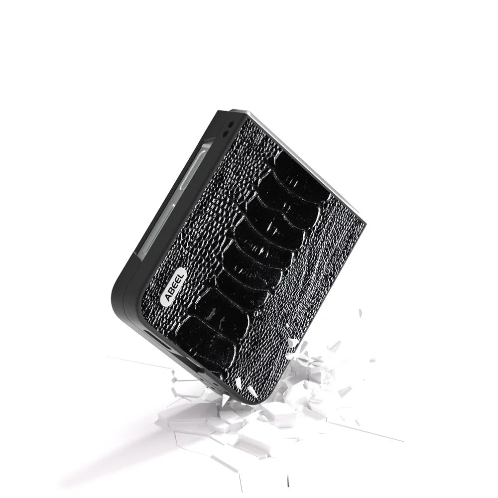 ABEEL For Samsung Galaxy Z Flip7 FE 5G / Z Flip6 5G Case Crocodile Texture Genuine Cow Leather Back Phone Cover - Black - 3
