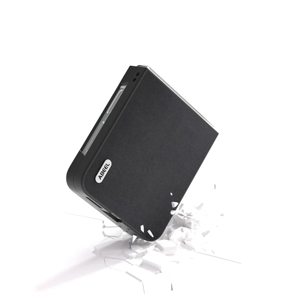 ABEEL For Samsung Galaxy Z Flip7 FE 5G / Z Flip6 5G Case Genuine Cow Leather Coated PC Folding Phone Cover - Black - 3