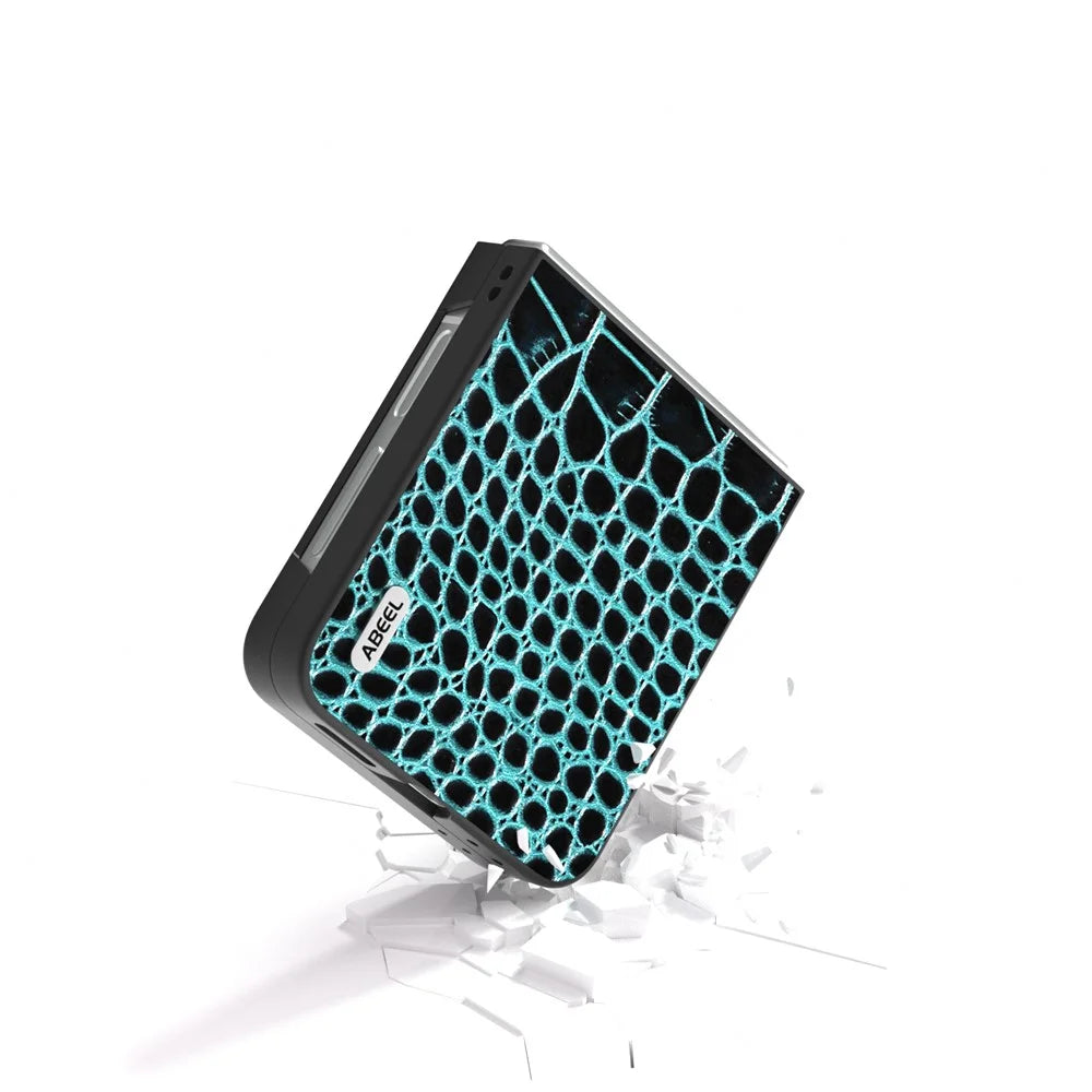 ABEEL For Samsung Galaxy Z Flip7 FE 5G / Z Flip6 5G Case Crocodile Texture Genuine Cow Leather Hard PC Cover - Midnight Green - 3