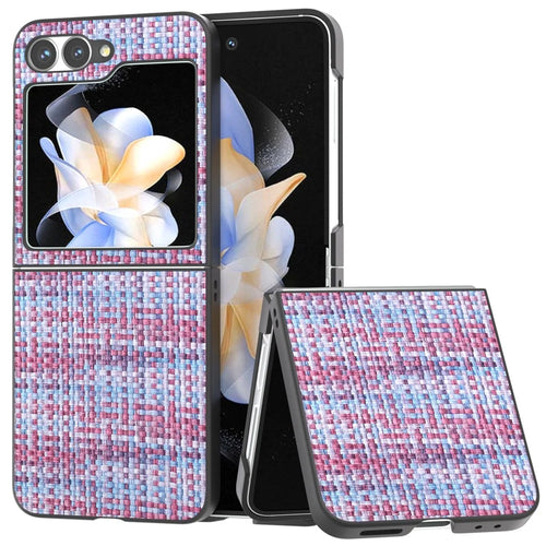 For Samsung Galaxy Z Flip7 FE 5G / Z Flip6 5G Case Plaid Texture Leather+PC Folding Phone Cover - Purple - 1