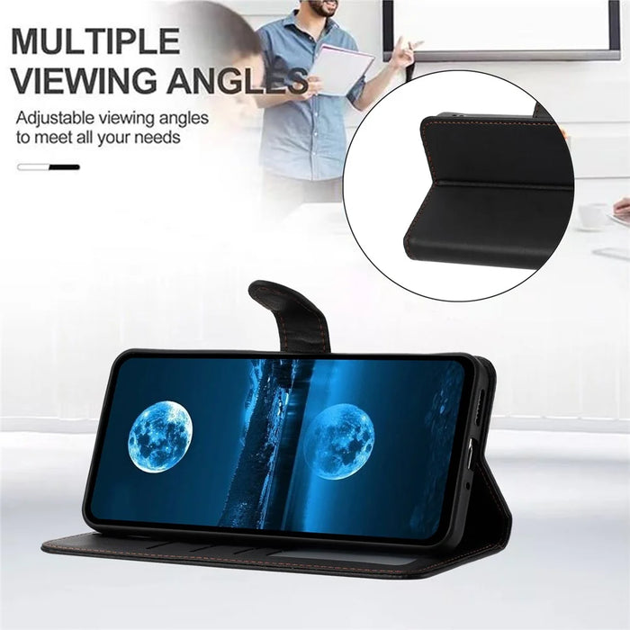 For iPhone 16 Wallet Phone Case Leather Stand Cover with Strap - Black - 3