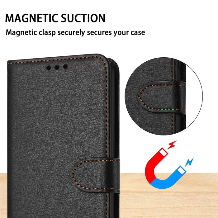 For iPhone 16 Wallet Phone Case Leather Stand Cover with Strap - Black - 5