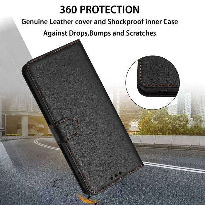 For iPhone 16 Wallet Phone Case Leather Stand Cover with Strap - Black - 6