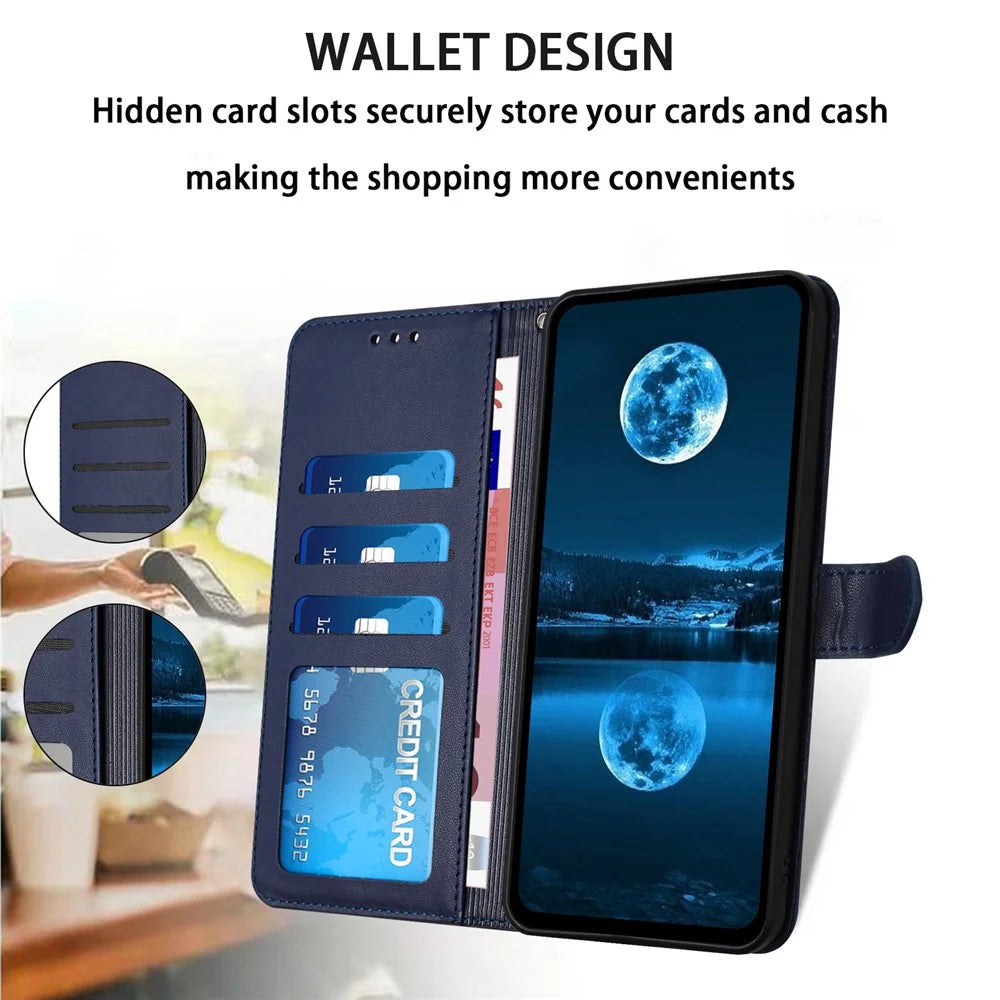 For iPhone 16 Plus Wallet Phone Case Leather Stand Cover with Strap - Blue - 2