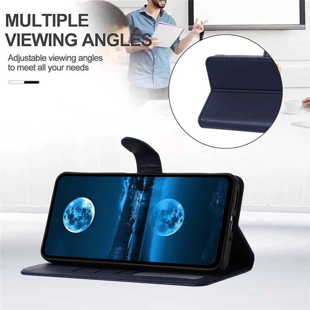 For iPhone 16 Plus Wallet Phone Case Leather Stand Cover with Strap - Blue - 3