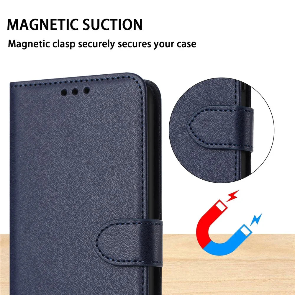 For iPhone 16 Plus Wallet Phone Case Leather Stand Cover with Strap - Blue - 5