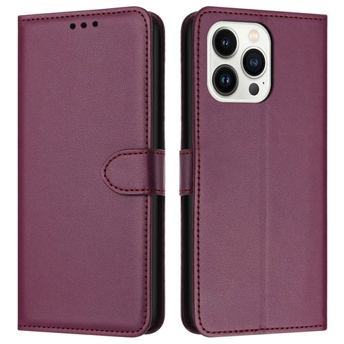 For iPhone 16 Pro Wallet Phone Case Leather Stand Cover with Strap - Purple - 1