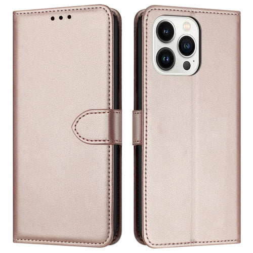 For iPhone 16 Pro Max Wallet Phone Case Leather Stand Cover with Strap - Rose Gold - 1