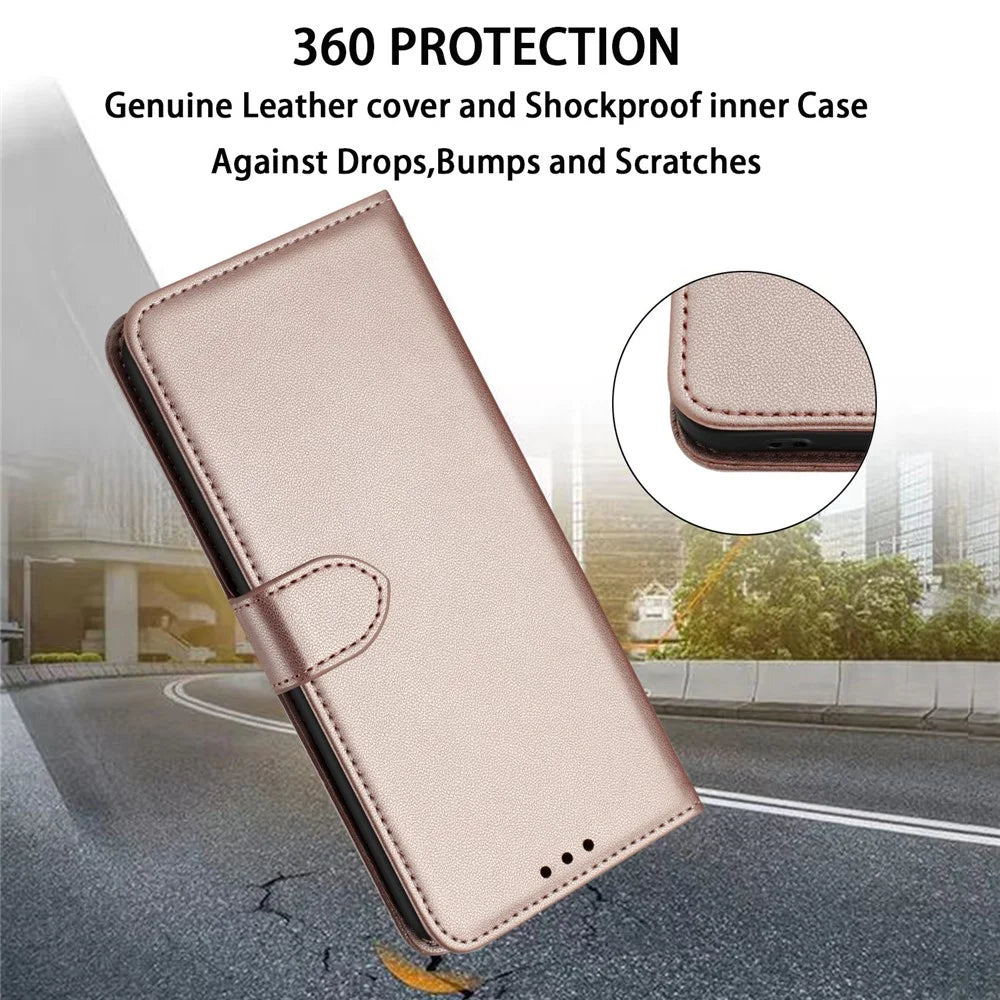 For iPhone 16 Pro Max Wallet Phone Case Leather Stand Cover with Strap - Rose Gold - 4