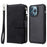 For iPhone 14 Pro Max Magnetic Leather Case Mobile Cover with Detachable Zipper Wallet Strap - Black - 1