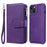 For iPhone 14 Magnetic Leather Case Mobile Cover with Detachable Zipper Wallet Strap - Purple - 1