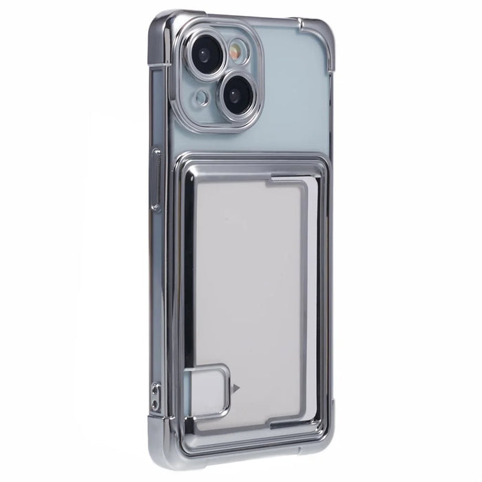 For iPhone 14 Plus Case Card Slot Electroplating TPU Phone Cover - Silver - 1
