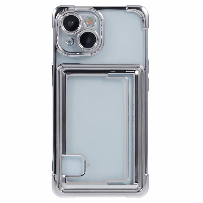 For iPhone 14 Plus Case Card Slot Electroplating TPU Phone Cover - Silver - 3