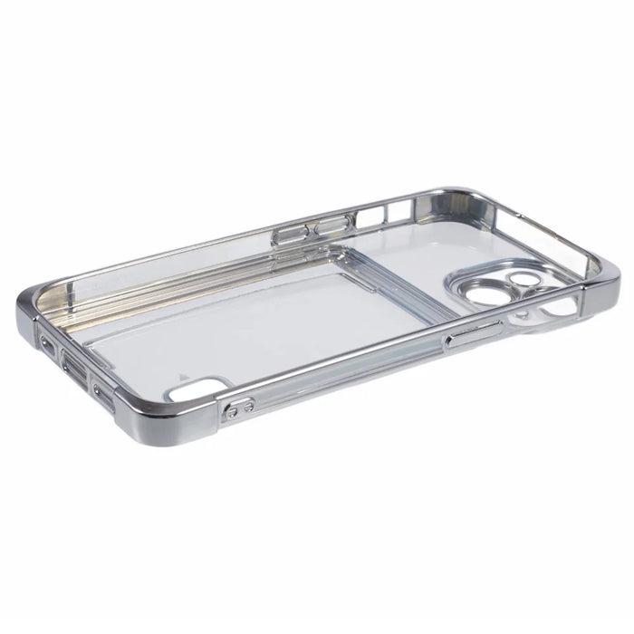 For iPhone 14 Plus Case Card Slot Electroplating TPU Phone Cover - Silver - 4
