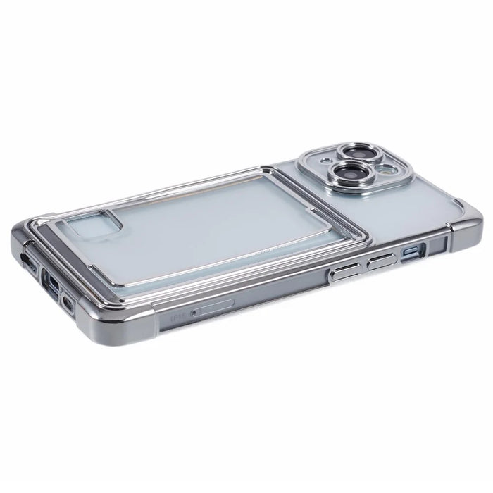 For iPhone 14 Plus Case Card Slot Electroplating TPU Phone Cover - Silver - 5