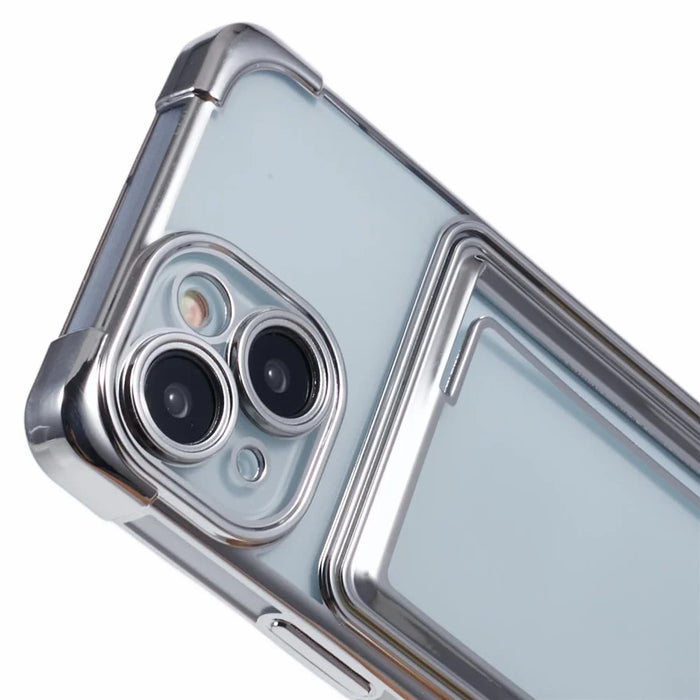 For iPhone 14 Plus Case Card Slot Electroplating TPU Phone Cover - Silver - 6