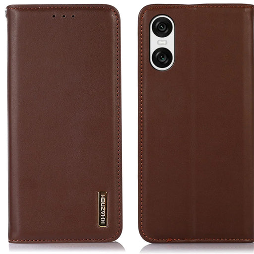KHAZNEH For Sony Xperia 10 VI Wallet Case Genuine Cow Leather Flip Phone Cover - Brown - 1