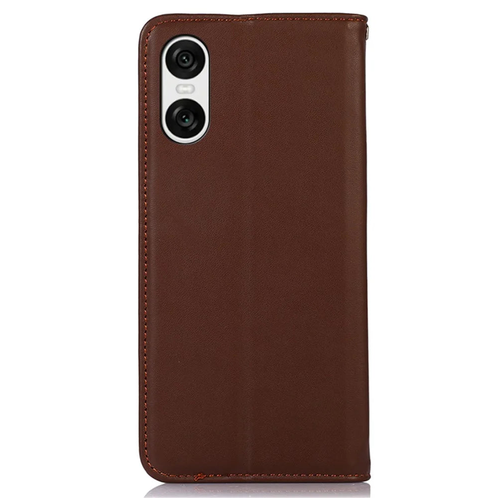 KHAZNEH For Sony Xperia 10 VI Wallet Case Genuine Cow Leather Flip Phone Cover - Brown - 7