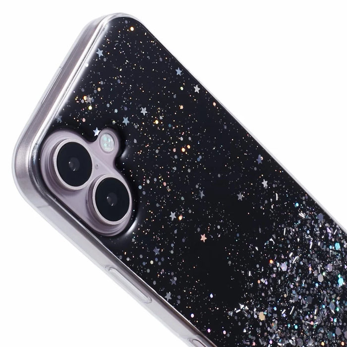 AW Series For iPhone 16 Case Cute Bling TPU Epoxy Phone Cover with Lanyard - Black - 6