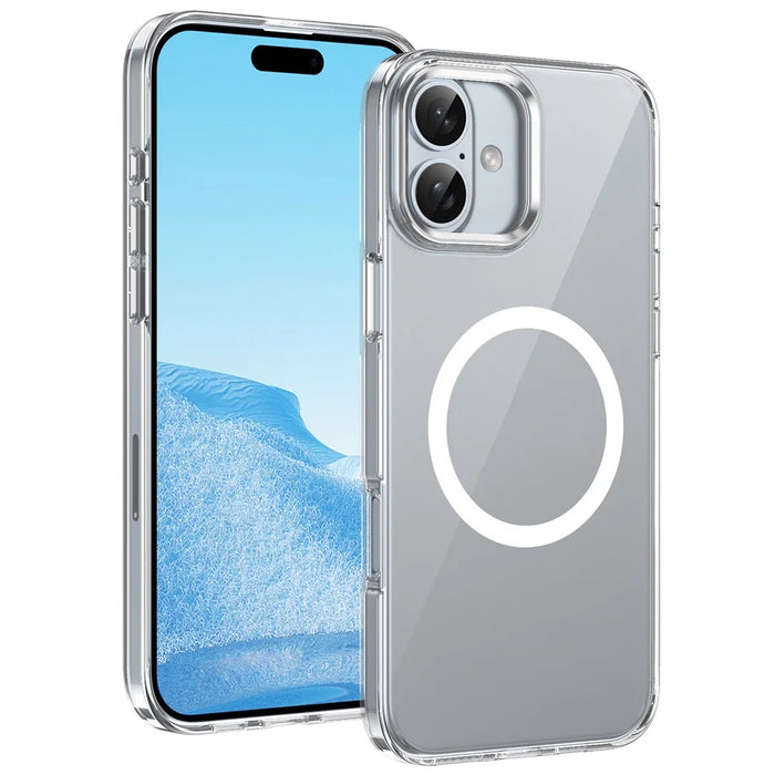 For iPhone 16 Magnetic Case Hard PC Scratch Resistant Back Transparent  Cover - Silver - 1