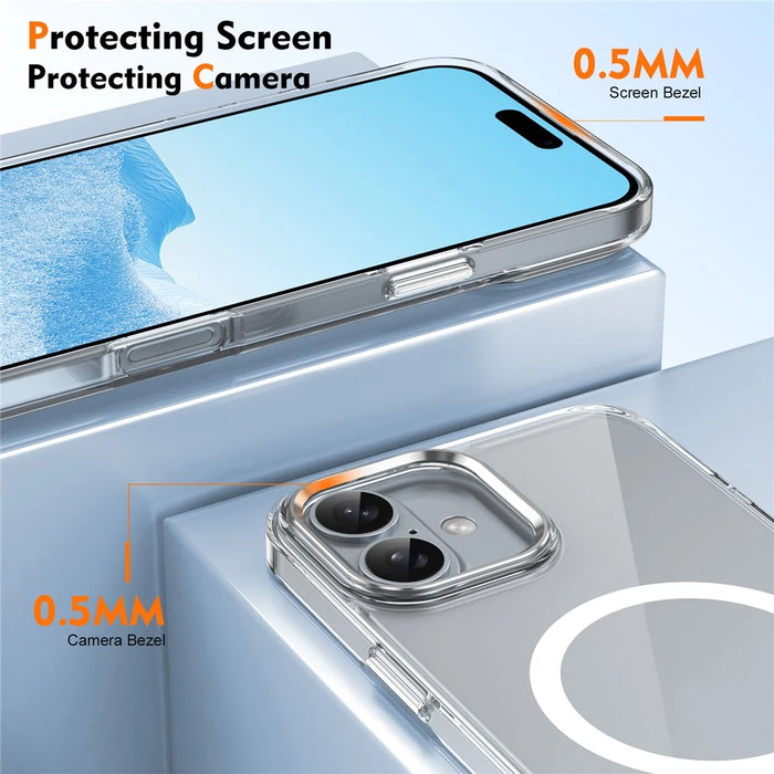 For iPhone 16 Magnetic Case Hard PC Scratch Resistant Back Transparent  Cover - Silver - 3