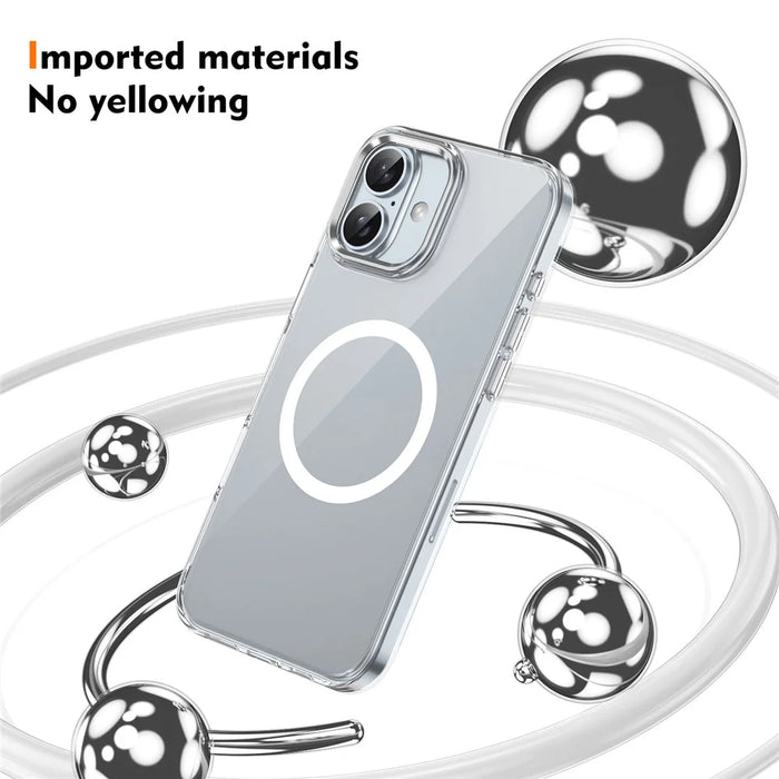For iPhone 16 Magnetic Case Hard PC Scratch Resistant Back Transparent  Cover - Silver - 5
