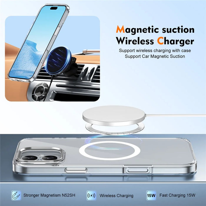 For iPhone 16 Magnetic Case Hard PC Scratch Resistant Back Transparent  Cover - Silver - 6