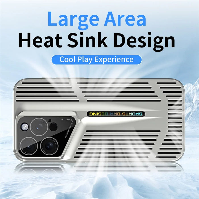 For iPhone 16 Pro Max Case Cooling Hollow Shockproof Hard PC Phone Cover - Silver - 4