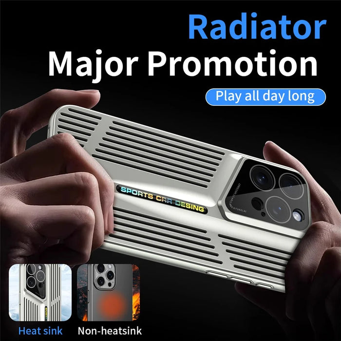 For iPhone 16 Pro Max Case Cooling Hollow Shockproof Hard PC Phone Cover - Silver - 5