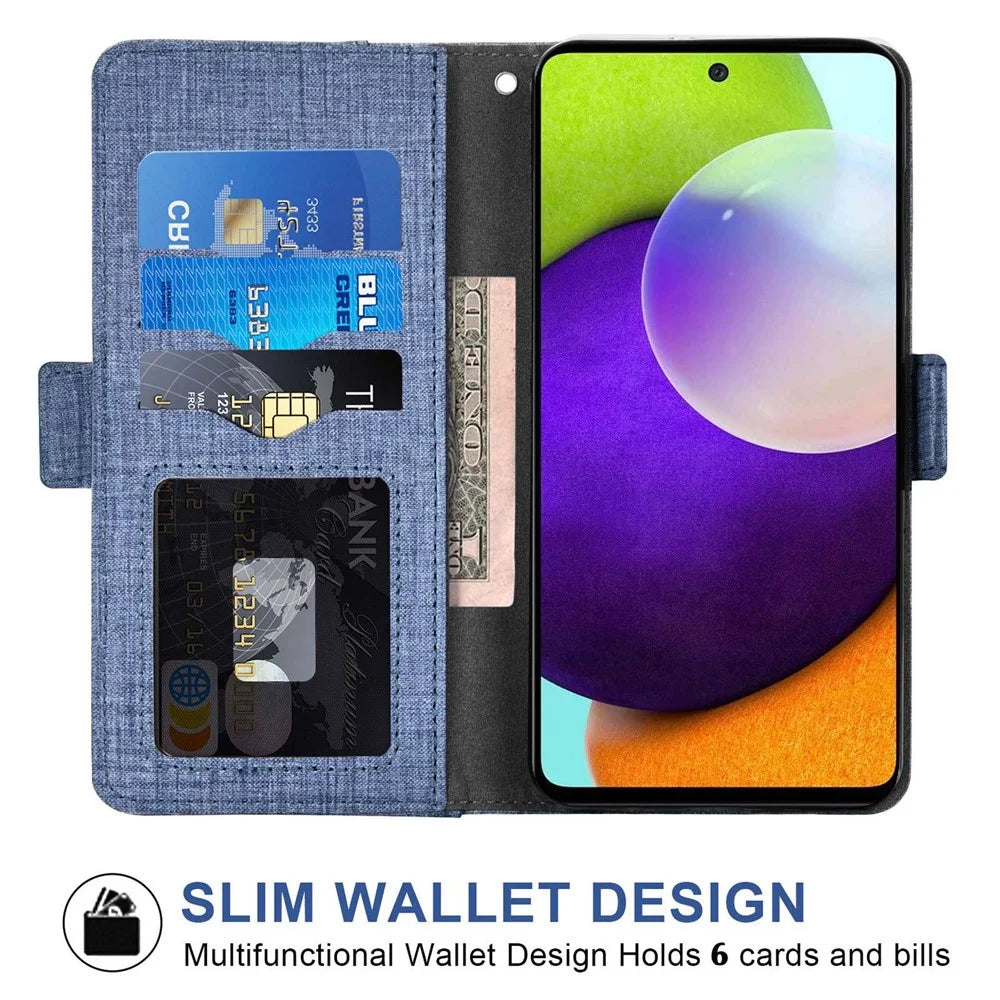 For Samsung Galaxy A53 5G Jean Cloth Texture Phone Cover PU Leather Wallet Stand Rotating Card Slot Folio Flip Case - Blue - 2