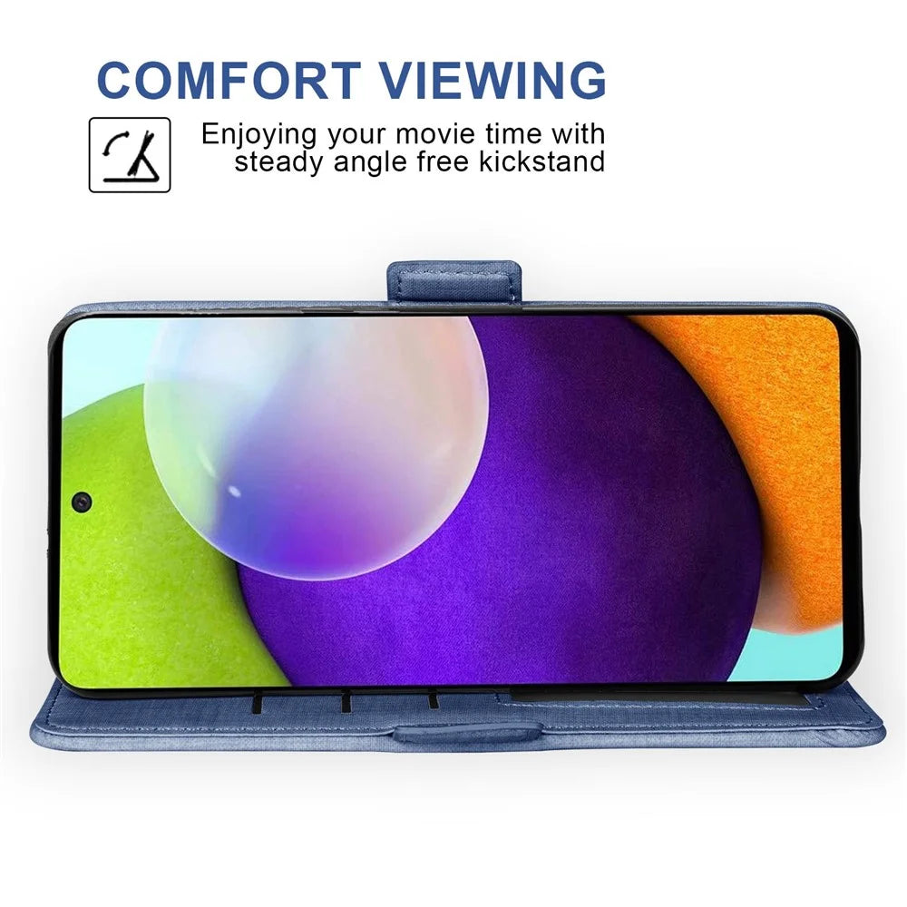 For Samsung Galaxy A53 5G Jean Cloth Texture Phone Cover PU Leather Wallet Stand Rotating Card Slot Folio Flip Case - Blue - 3