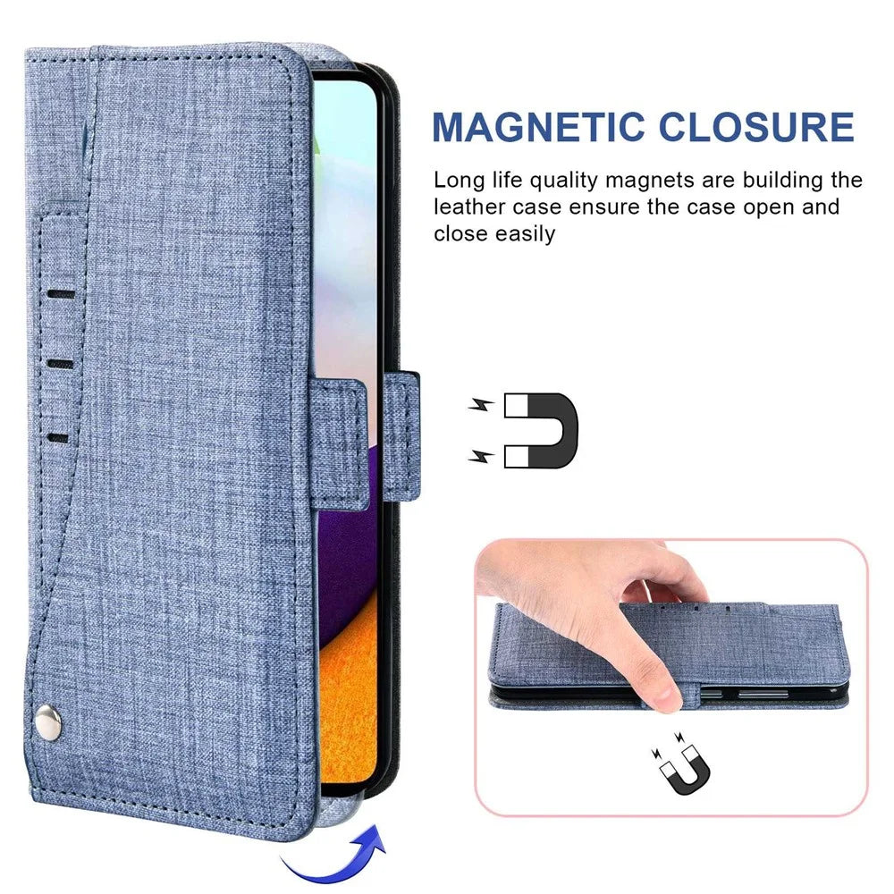 For Samsung Galaxy A53 5G Jean Cloth Texture Phone Cover PU Leather Wallet Stand Rotating Card Slot Folio Flip Case - Blue - 4