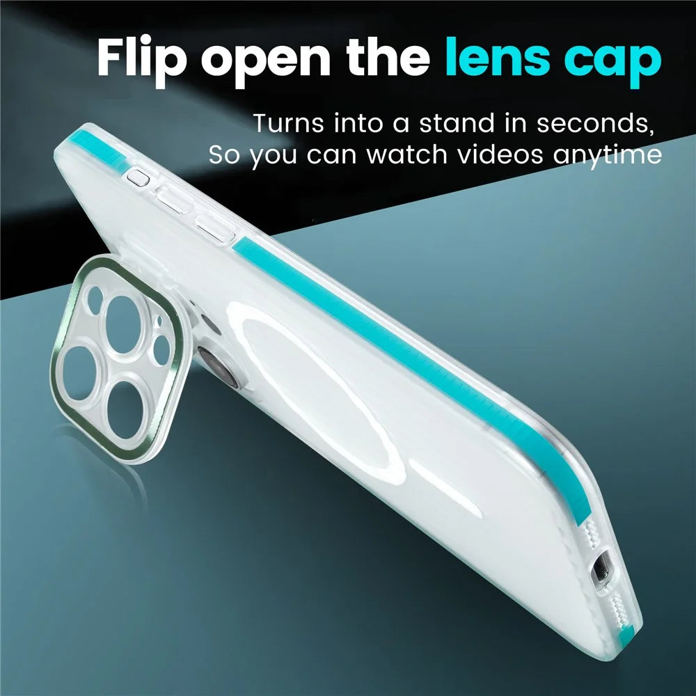 For iPhone 15 Pro Case Compatible with MagSafe Strip Pattern PC+TPU Phone Cover with Invisible Kickstand - Blue - 3