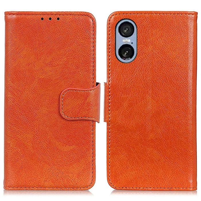 For Sony Xperia 5 VI Case Nappa Texture Split Leather Wallet Phone Cover - Orange - 1