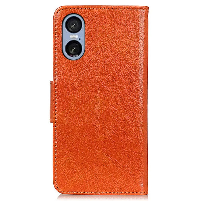 For Sony Xperia 5 VI Case Nappa Texture Split Leather Wallet Phone Cover - Orange - 7