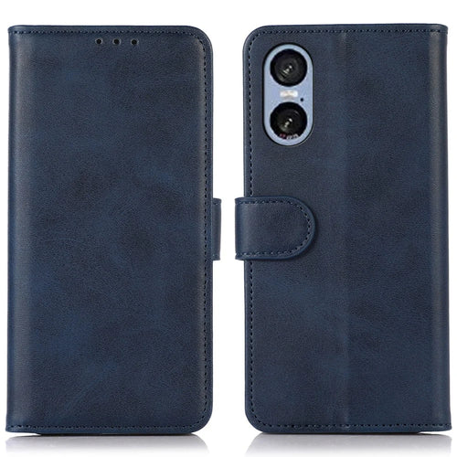For Sony Xperia 5 VI Stand Case Cowhide Texture Leather Wallet Phone Cover - Blue - 1