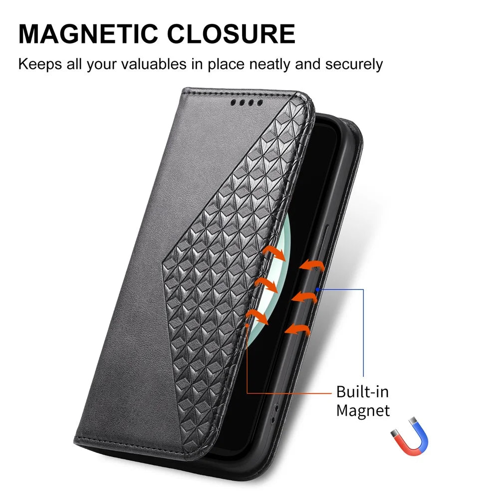For Samsung Galaxy S24 FE Wallet Case Calf Texture PU Leather Phone Cover with Strap - Black - 5