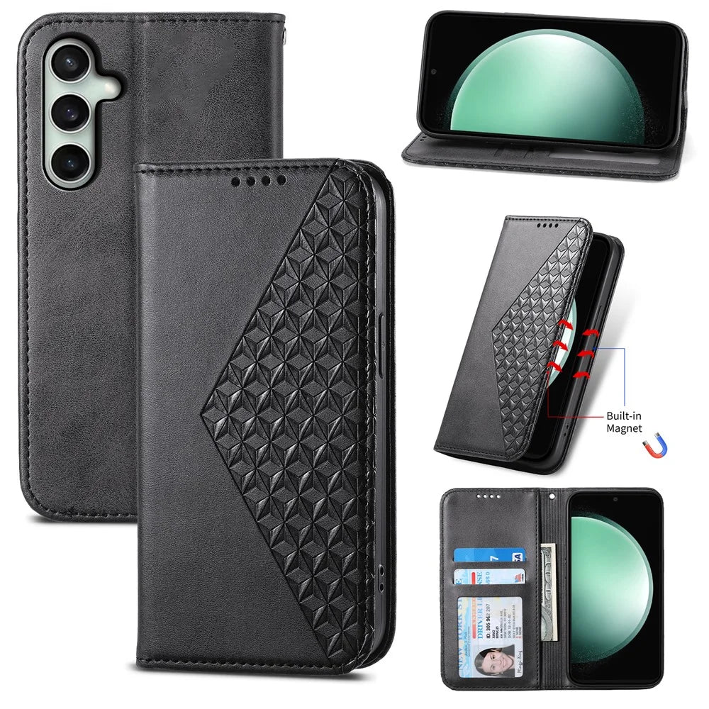 For Samsung Galaxy S24 FE Wallet Case Calf Texture PU Leather Phone Cover with Strap - Black - 7