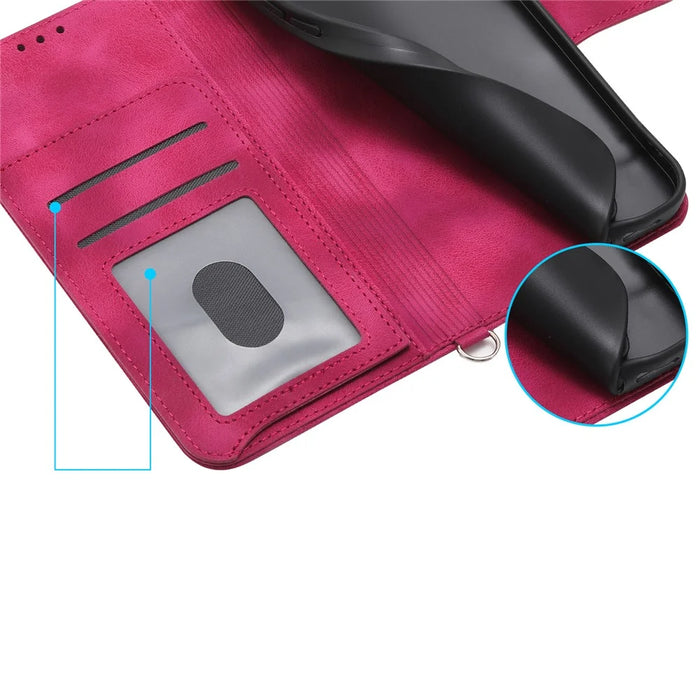 For Samsung Galaxy S24 FE Case Flower Pattern PU Leather Wallet Phone Cover with Shoulder Strap - Wine Red - 7