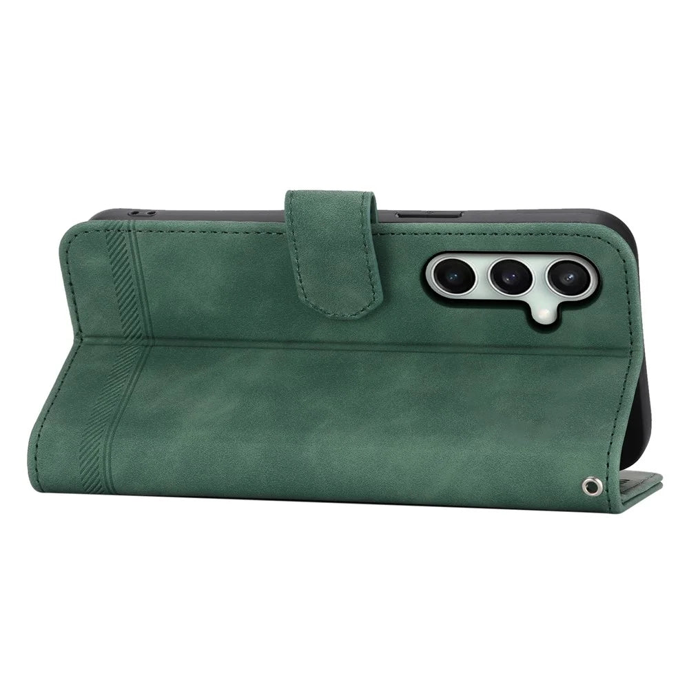 DIERFENG DF-03 For Samsung Galaxy S24 FE Case Lines Imprinted Leather Wallet Phone Cover - Green - 2