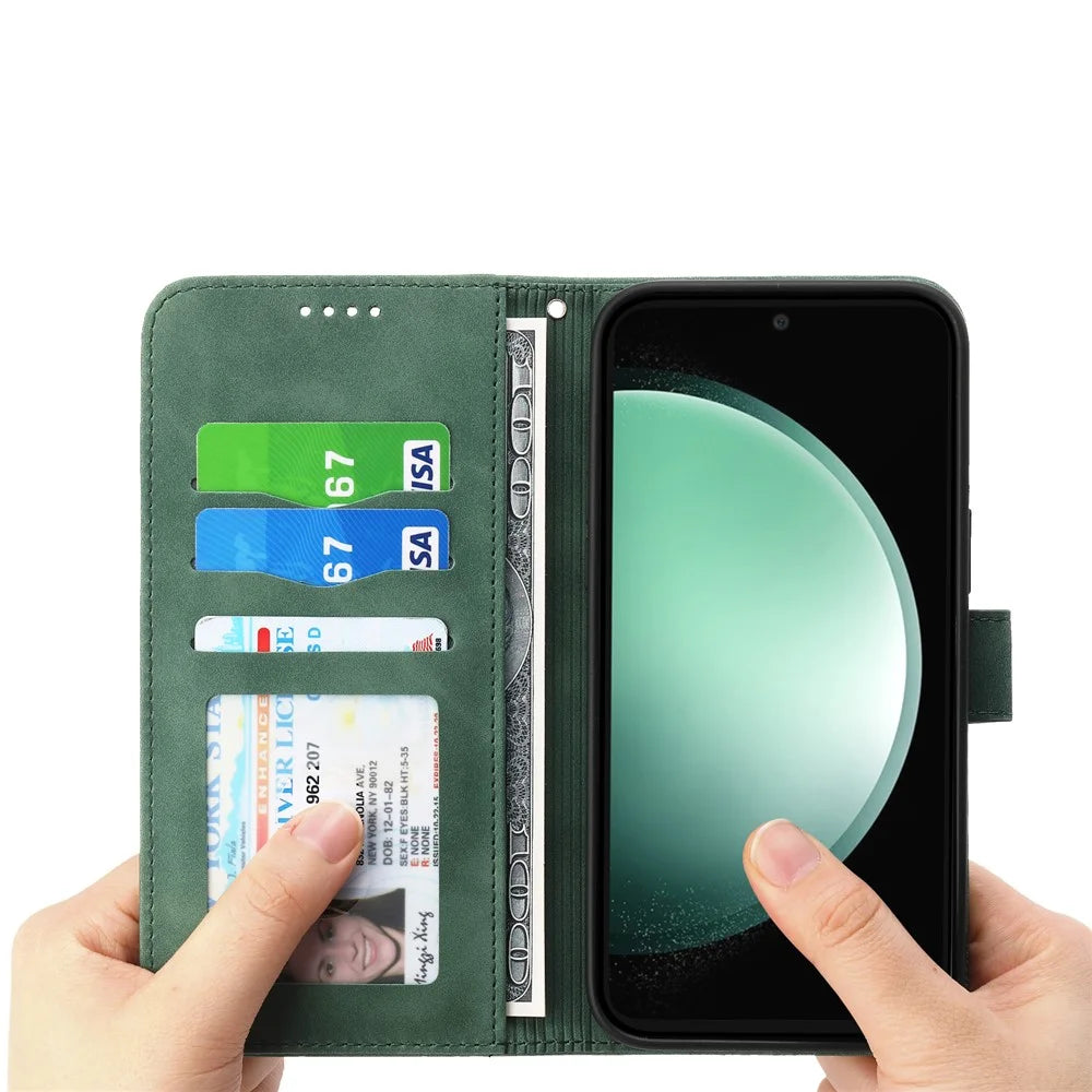 DIERFENG DF-03 For Samsung Galaxy S24 FE Case Lines Imprinted Leather Wallet Phone Cover - Green - 3