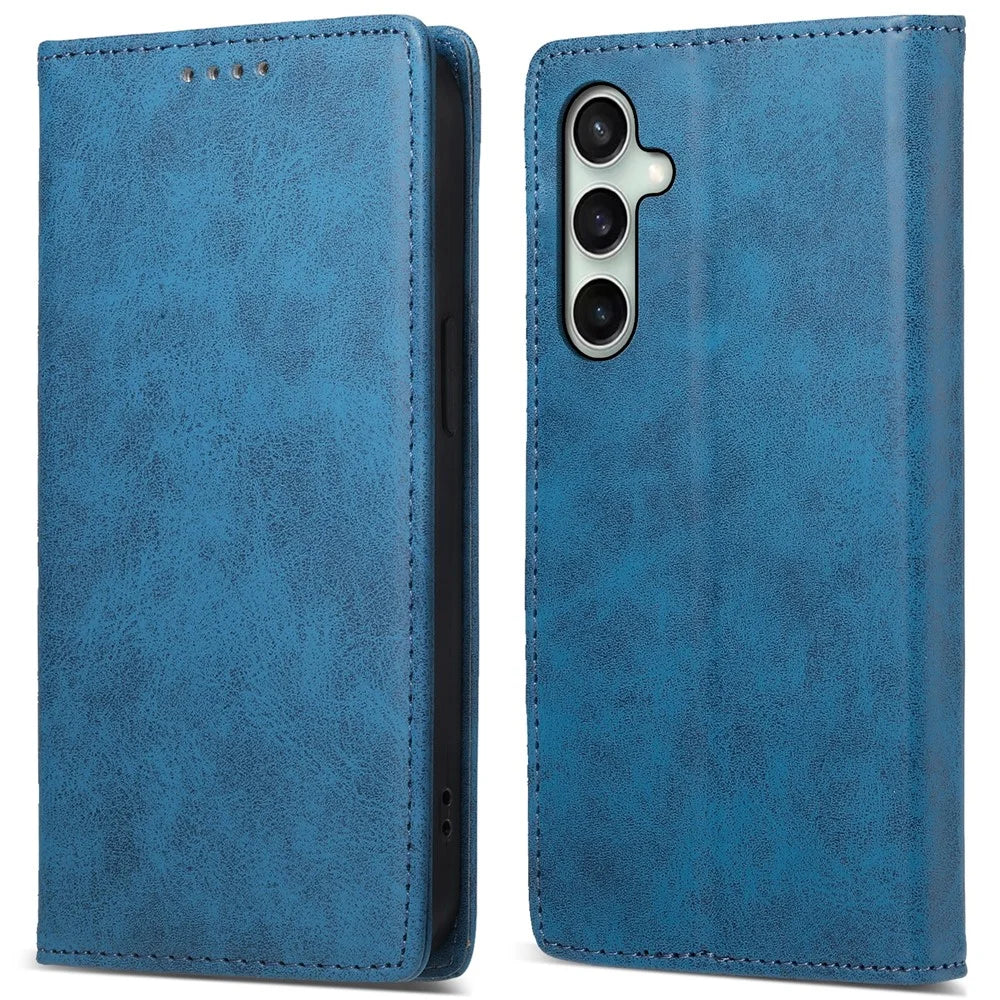 DF-05 For Samsung Galaxy S24 FE Case RFID Blocking PU Leather Phone Cover - Blue - 1